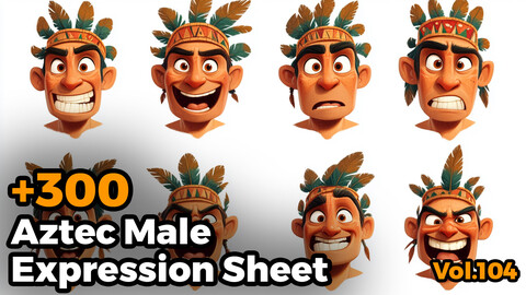 +300 Aztec Male Expression Sheet(4k)