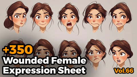 +350 Wounded Female Expression Sheet(4k)