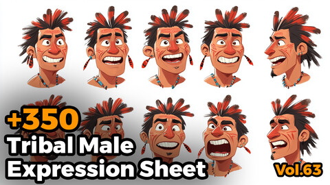 +350 Tribal Male Expression Sheet(4k)