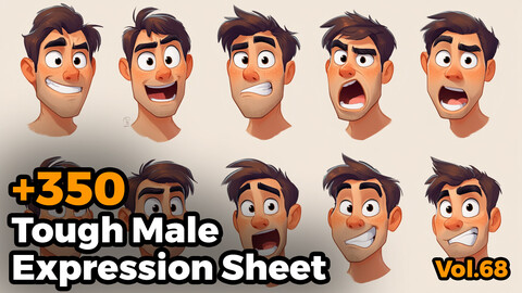 +350 Tough Male Expression Sheet(4k)