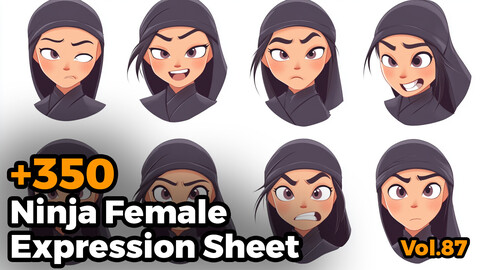 +350 Ninja Female Expression Sheet(4k)