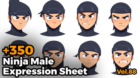 +350 Ninja Male Expression Sheet(4k)