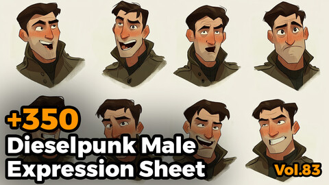 +350 Dieselpunk Male Expression Sheet (4k)