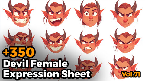 +350 Devil Female Expression Sheet(4k)