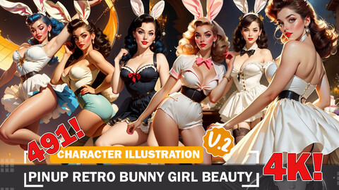 491 Pinup Retro 50s Bunny Girl Beauties Diverse Outfits Intricate Designs and Reference Art V2 4K