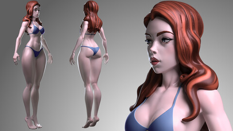 Stylized Foxy Hairs Female in Bikini Anatomy Model