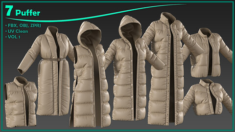 7 female puffer/ zprj+obj+fbx/ clo3d, marvelous designer/pant/ vol1