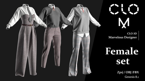 Female  set / Marvelous Designer/Clo3D project file + OBJ, FBX