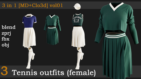 3 Tennis outfits(female)[fbx+obj+zprj+blend]vol01