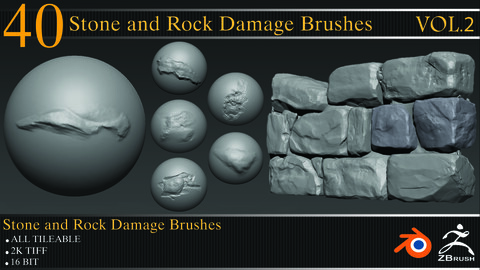 40 Stone and Rock Damage Brushes Vol 02