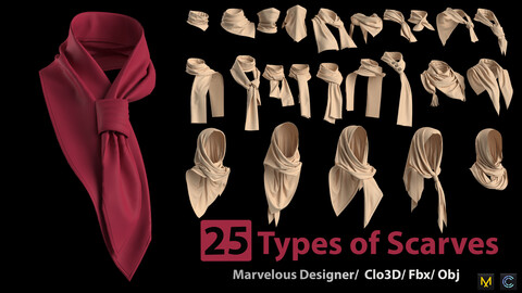 25 Types of Scarves + Zprj +Obj + Fbx