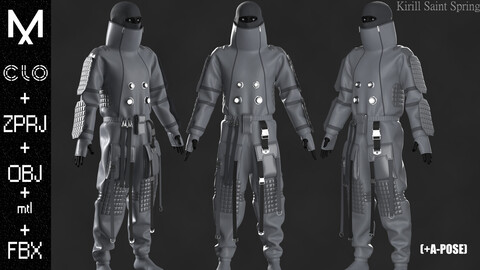 Cyberpunk Outfit Male Marvelous designer/Clo3d OBJ mtl FBX ZPRJ