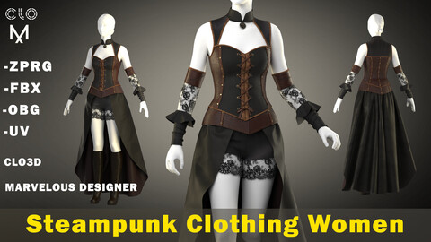 Steampunk Clothing Women ( CLO3D , obg + fbx )