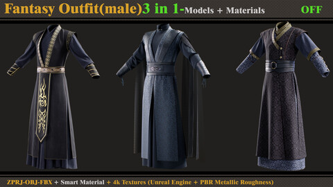 3 in 1 Fantasy Outfit-MALE-MD/Clo3d (OBJ + FBX +ZPRJ) + Smart Material + Textures-OFF