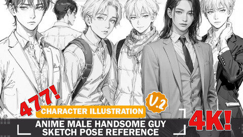 477 Various Anime Sketch Male Handsome Men Pose Characters Reference Intricate Designs and Designs Reference Art V2 4K