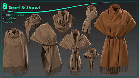 8 scarf & shawl/ zprj+obj+fbx/ clo3d, marvelous designer/pant/ vol2