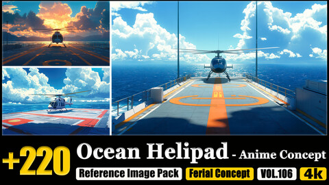 220 Ocean Helipad - Anime Concept Reference Image Pack v.106 |4K|