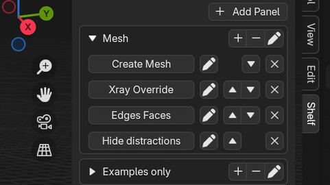 A shelf for user scripts inside Blender