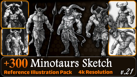 300 Minotaurs Sketch Reference Pack | 4K | v.21