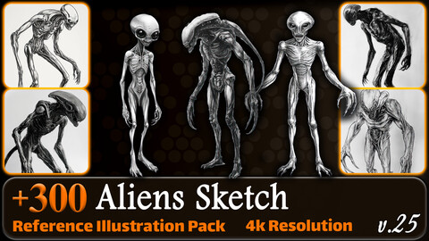 300 Aliens Sketch Reference Pack | 4K | v.25