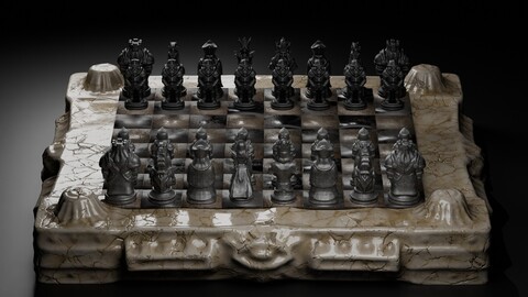 Metallic Chess Set with Realistic 3D Pieces  Board