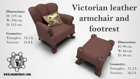 Victorian leather armchair and footrest "TRAILHAVEN"