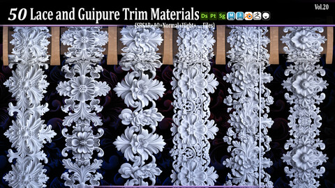 50 Lace and Guipure Trim Materials ( SBSAR + Textures ) .Vol20