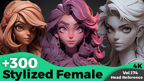 +300 Stylized Female Head Sculpt Reference(4k)