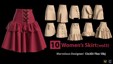 10 Women's Skirts(vol3)+ Zprj +Obj + Fbx