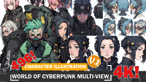 496 Anime Cyberpunk World Character Reference Sheet Reference Image Pack V2 4K