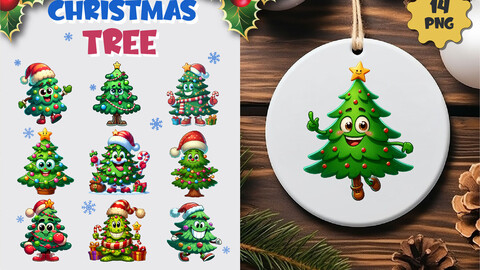 Merry Christmas Tree. Clipart, PNG.