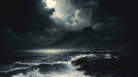 Moonlit Tempest: A Dance of Waves and Shadows 5