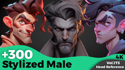 +300 Stylized Male Head Sculpt Reference(4k)