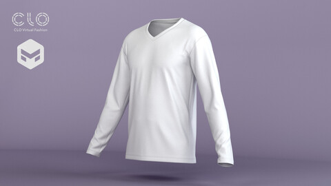 Men's Long Sleeve V-Neck T-Shirt 3D Model - .zprj, .obj, .fbx, .blend + textures