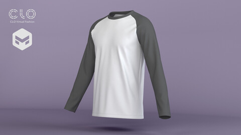 Men's Raglan Long Sleeve T-Shirt 3D Model - .zprj, .obj, .fbx, .blend + textures