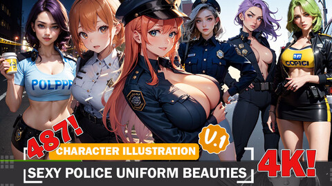 487 Sexy Police Uniform Beauties Diverse Outfit Character Design Reference Art V1 4K