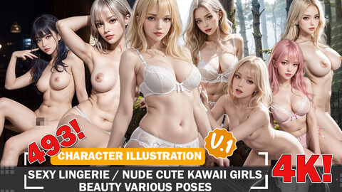 493 Sexy Nude and Lingerie Cute Kawaii Girls Diverse Outfit Character Design Reference Art V1 4K