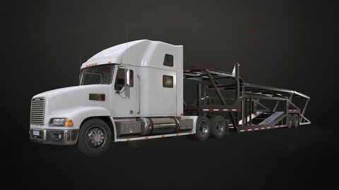 Semi Truck Car Carrier Trailer - Low Poly