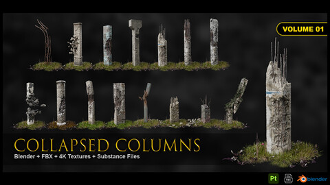 Collapsed / Damaged and Destroyed Columns Kitbash Vol.01