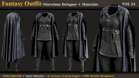 Fantasy Outfit-FEMALE- MD/Clo3d + Smart Material + 4K Textures + OBJ + FBX (vol 24)