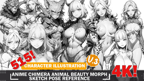 515 Various Anime Chimera Animal Beauty Morph Sketch Pose Characters Reference Intricate Designs and Designs Reference Art V3 4K