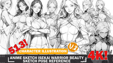 513 Various Anime Isekai Warrior Beauty Sketch Pose Characters Reference Intricate Designs and Designs Reference Art V2 4K