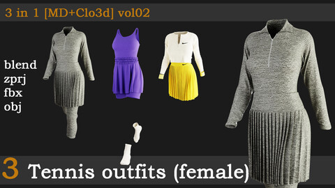 3 Tennis outfits(female)[fbx+obj+zprj+blend]vol02