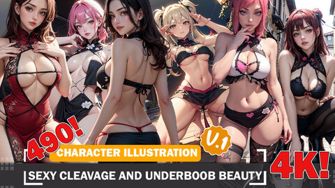 490 Sexy Cleavage and Underboob Beauty Diverse Outfit Character Design Reference Art V1 4K