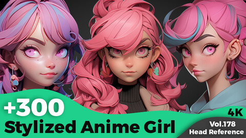 +300 Stylized Anime Girl Head sculpts (4k)