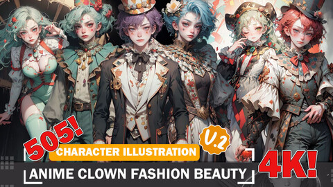 505 Various Anime Clown Fashion Beauty Diverse Character References and Designs Reference Art V2 4K