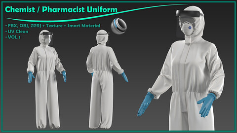 female chemist-pharmacist uniform with texture and smart material/ zprj+obj+fbx+4K PBR+SPSM/ clo3d, marvelous designer/ vol1