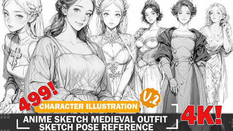 499 Various Anime Medieval Outfit Sketch Pose Characters Reference Intricate Designs and Designs Reference Art V2 4K