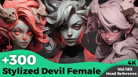 +300 Stylized Devil Female Head Sculpts (4k)