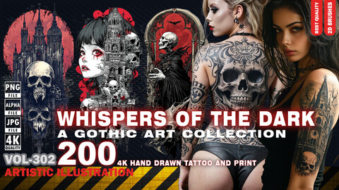 WHISPERS OF THE DARK | 200 4K GOTHIC ILLUSTRATION - (JPEG & TRANSPARENT PNG & ALPHA) - VOL 302